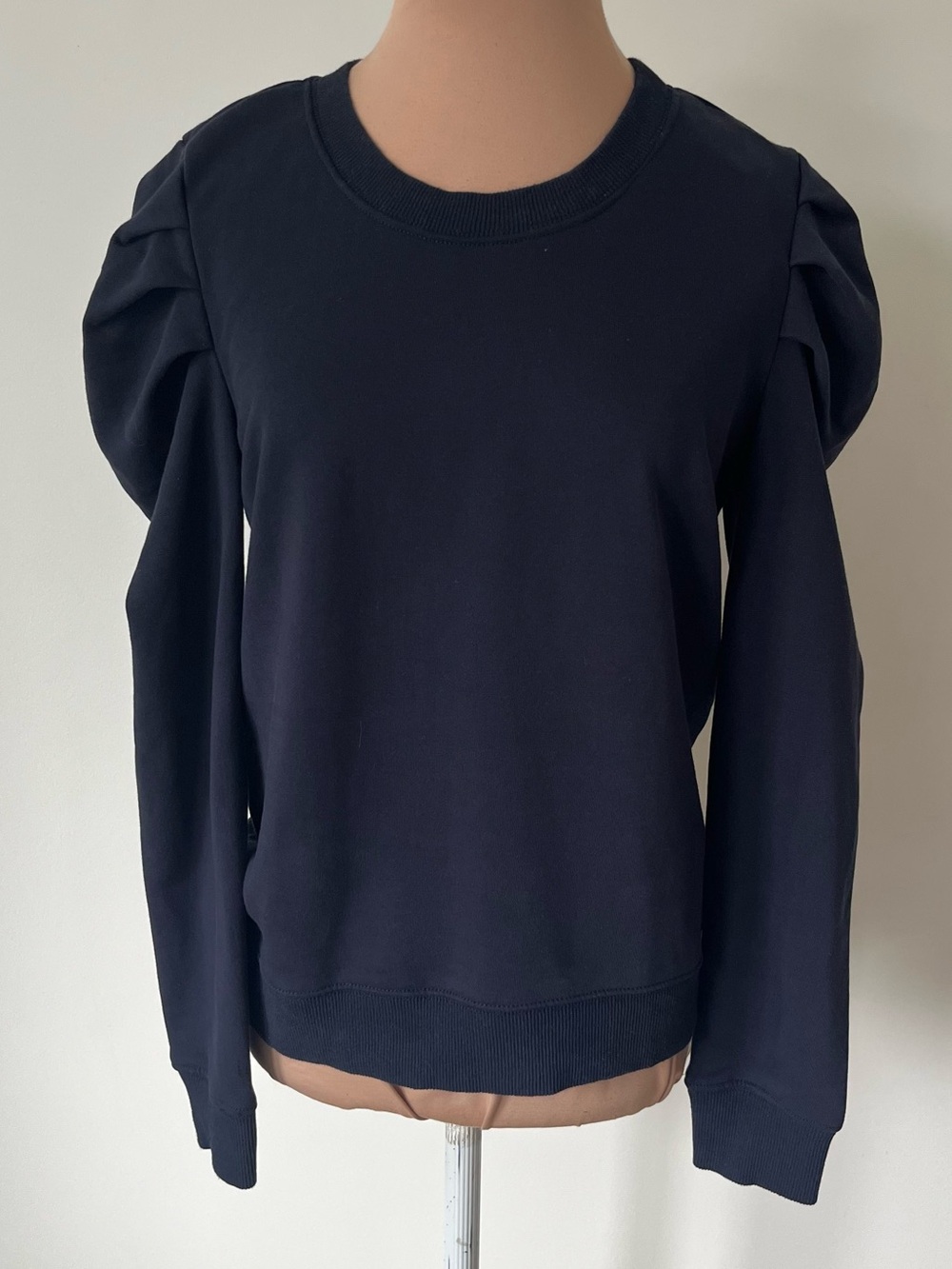 Pam & Gela Long Puff Sleeve Crew Neck Cotton Navy Blue Sweatshirt EUC Size M